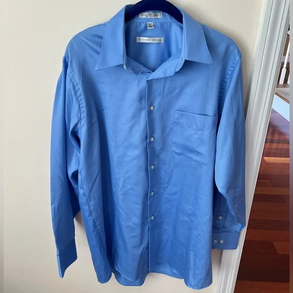 Geoffrey Beene Shirts | Mens Geoffrey Beene Baby Blue Regular Fit Sateen Long Sleeve Dress Shirt | Color: Blue/White | Size: 15.5 / 32-33 | Pm-